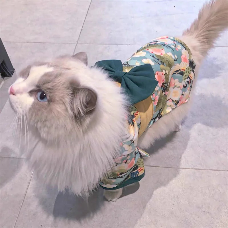 Japanese Style Pet Kimono Coat - Lightweight Summer Outfit for Cats & Dogs