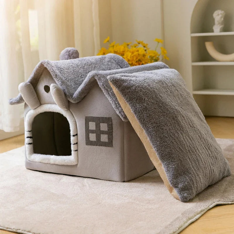 Cozy Cave Pet Bed - Foldable Winter Warm House for Cats & Small Dogs